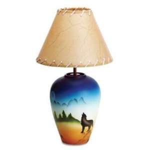 Southwest Ceramic Lamp Southwestern Howling Wolf Motif Lamp with SW 