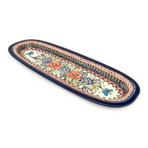  Polish Pottery Floral Butterfly Large Bread Platter 