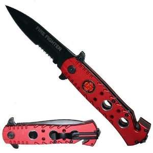 75 Tiger USA Fire Fighter Spring Assisted Rescue Knife   Red 