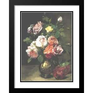 Dominique Huber Rozier Framed and Double Matted 33x41 Roses in a Vase 