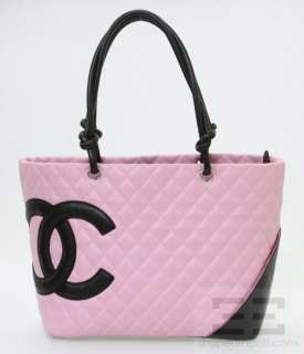 Chanel Pink & Black Quilted Leather Large Cambon Tote Bag  