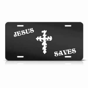 Jesus Saves Cross Religious Metal License Plate Wall Sign Tag