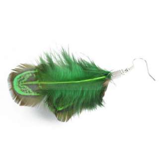 Charming Green Brown White Goose Feather Eardrop Dangle Earrings 