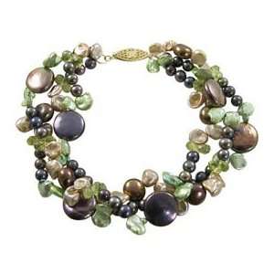   Black, Chocolate and Champange Freshwater Cultured Pearls and Peridot
