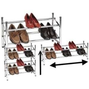 Stacking Shoe Rack 2 Tier Shelves in Chrome SET of 3   Whitney Design 