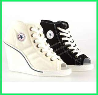 Women High Heels Wedge Sneakers Shoes White US 5.5~8  