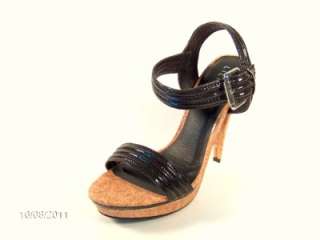 Womens High Heels Black Brown Open Toe Cork Shoes  