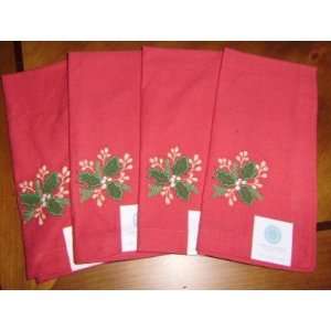   Table Linens Holly Appliqe Red 21x 21 Holiday Napkins Set of 4