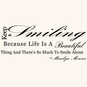 KEEP SMILING MARILYN MONROE QUOTE WALL DECAL STICKER  
