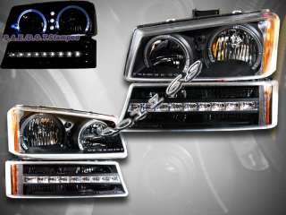 Chevy Silverado/Avalanche 03 06 Black LED Headlights+Bumper Lights 