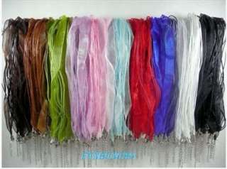 100pcs ORGANZA VOILE RIBBON Cords lobster clasp Charm Flat Necklace 