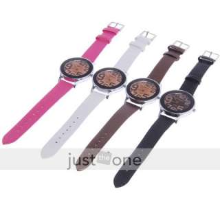 Ladies Quartz Wrist Watch Steel Case pink Leather Band  