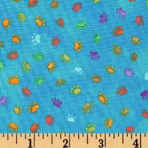 44 Wide Smoochie Poochie Paw Prints Blue Fabric By The 