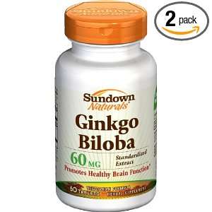 Sundown Ginkgo Biloba Standardized 60mg Tablets   60ct Bottles (Pack 