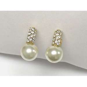  Gold Crystal Faux Pearl Small Earrings Fashion Jewelry 