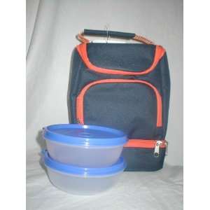 Lunch Bag with 2 Tupperware Small Modular Bowls, Clear with Blue Seals