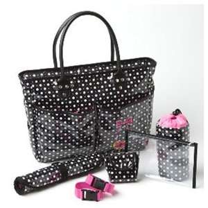 Trendy Black and White Polka Dot Tote with Pink Accents Baby Diaper 
