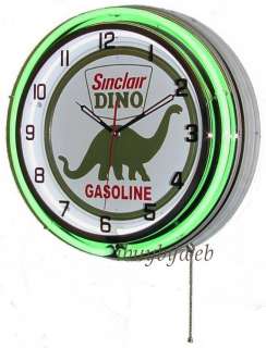 18 Sinclair Dino Double Neon Retro Wall Clock Metal  