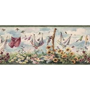 Laundry Clothesline Wall Border in Sage and Cream Laundry Clothesline 