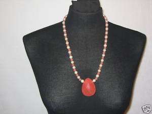 Cherry Quartz and Simulated Pearl 24 Inch Necklace  