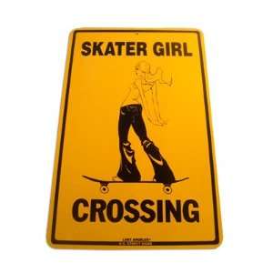 Skater Girl Crossing Aluminum Sign in Yellow SK2