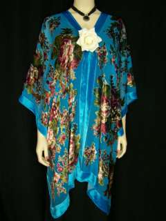 Silk Caftan Kimono Jacket Velvet Turquoise Gypsy Rose  