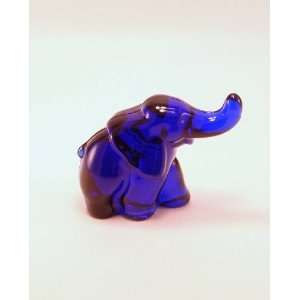  Handmade Solid Cobalt Blue Glass Elephant ~ Trunk Up 