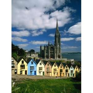  St. Colemans Cathedral of Cobh Behind Colorful Row Houses 