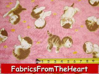 The Shy Little Kitten Cat Meow Toss on Pink QT Fabric  