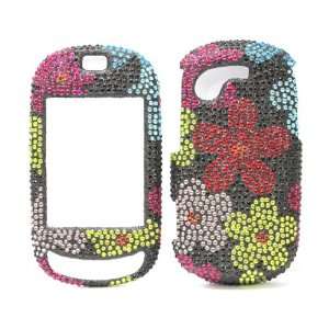 Black with Red Blue Green Colorful Daisy Flowers Samsung T669 Gravity 