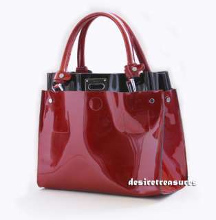 Shinny Genuine Italian Calf Leather Hand Bag Purse Red  