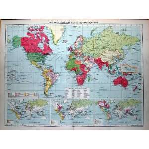  1935 Map World Communications Political Africa America 