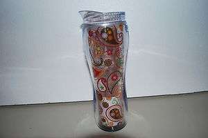   DOUBLE WALL HOURGLASS INSULATED TUMBLER HOT OR COLD BROWN PAISLEY 14oz