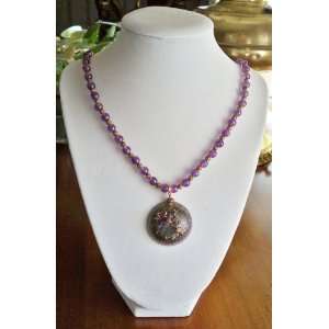  Orgone Purple Crown Chakra Energy Amulet Pendant w/6mm AAA 