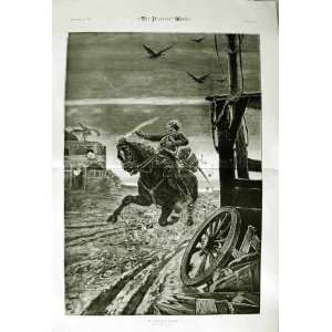 1882 WAR SOLDIERS HORSE SHOOTING GUN BIRDS ART LUDLOW  