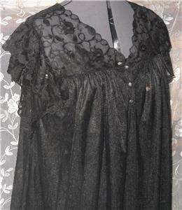   France Double Chiffon Satin Lace Black Peignoir Set Robe Gown M  
