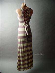 CORSET Style Lace Up Back Stripe Tank Maxi fp Dress M  