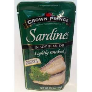 Crown Prince Sardines in Soy Bean Oil Lightly Smoked  Omega 3   3.53oz 
