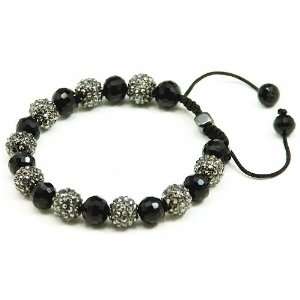 Shamballa Inspired Style Black on Black Onyx and Crystal Ball Bracelet 