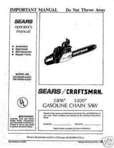  Craftsman Chain Saw Manuals Model # 358.356280  