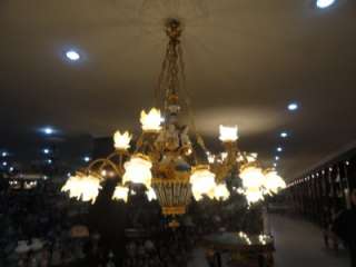 LARGE HAND PAINTED PORCELAIN AND BRONZE CHANDELIER  