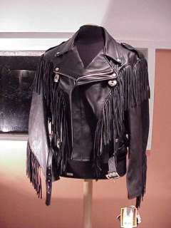 Mens Schott Durojac NYC Black Leather Fringe Jacket 526 Motorcycle 