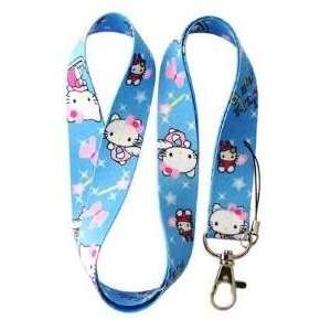  Blue Hello kitty Lanyard Key Chain Holder with Pink Ribbon 