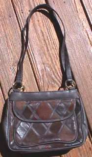 VTG Brown Leather Patchwork Long Drop tote Handbag  