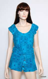 NWT $148 JUICY COUTURE ROMPER w/ SMOCKING ~BLUE *L  