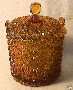 VINTAGE EAPG Amber Daisy & Button Covered Jar  