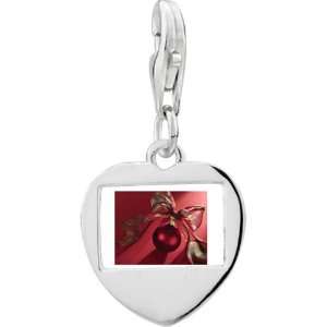   Red Christmas Ornament With Ribbon Photo Heart Frame Charm Pugster