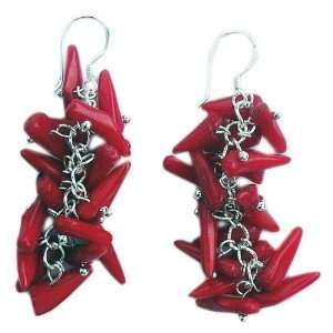   Red Coral rough Earrings on 925 sterling silver hooks D Gem Jewelry