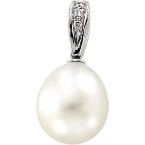  South Sea Cultured Pearl & Diamond Pendant in 14K White 