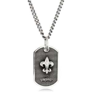   Curb Link Chain with Small Fleur De Lis Sterling Silver Dog Tag
